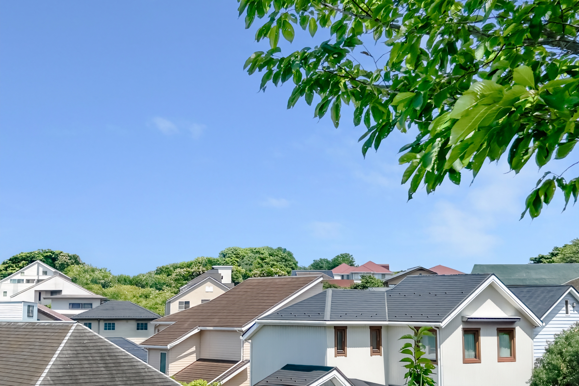 青空と郊外の住宅地
